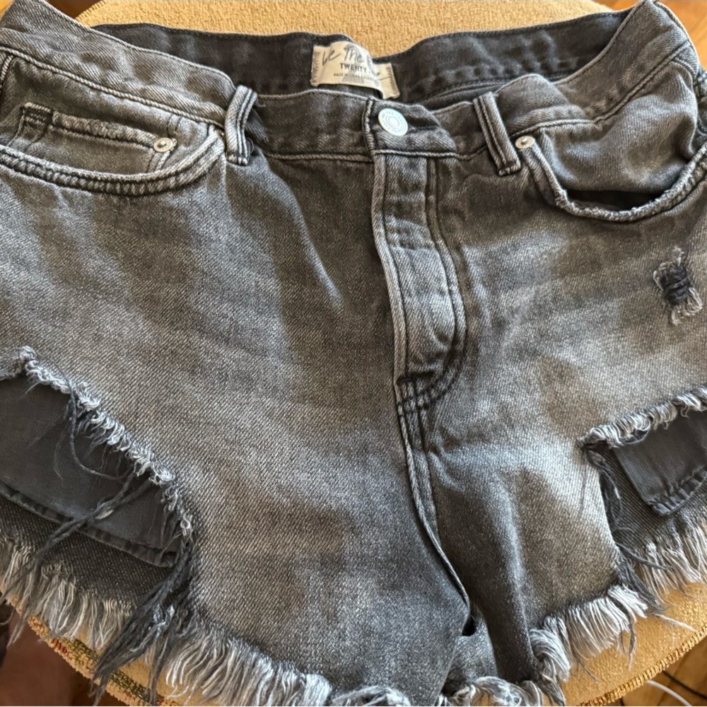 Free People Charcoal Distressed Denim Shorts